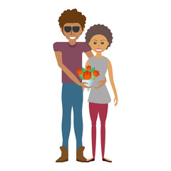 happy couple romantic bouquet flower vector illustration eps 10