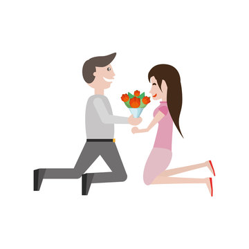 kneeling couple love with flowers image vector illustration eps 10