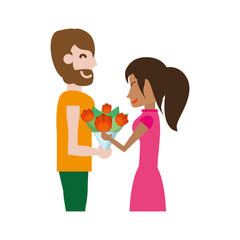 couple romantic - man gives flower girlfriend vector illustration eps 10