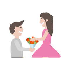 kneeling man girl love with flowers image vector illustration eps 10