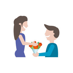 man gives flowers girlfriend - couple romantic image vector illustration eps 10