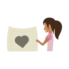 cartoon woman holding paper heart romance vector illustration