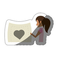 woman romance holding card heart shadow vector illustration eps 10