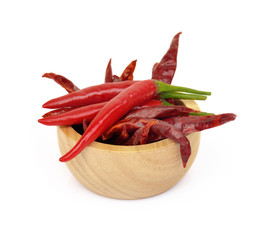 fresh and dry red  chilli and chopped fresh red  chilli on wooden bowl.