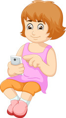 cartoon child playing handphone