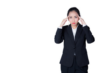 A young business woman have stress overworking with suffering from headache.