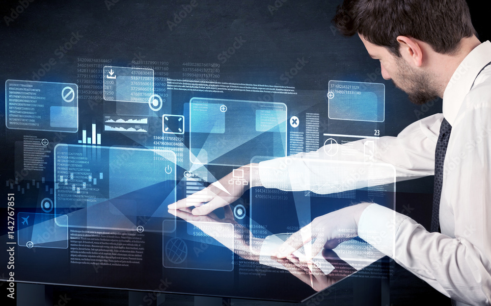Poster Man pressing technology smart table interface