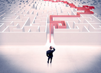 Maze solved for businessman concept