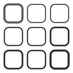 Vector set of thick and thin square black monochrome rope frame.