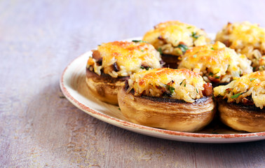 Mushrooms stuffed with rice, herbs