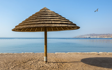 Central public beach in Eilat - famous resort and recreation city in Israel