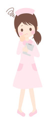 悩む・困る看護師　女性　かわいいイラスト素材　ベクター・白背景