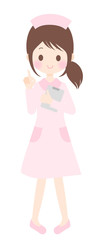 指をさす看護師　女性　かわいいイラスト素材　ベクター・白背景