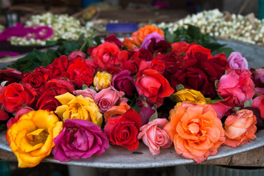 Roses For Sale At A Indian Flower Market