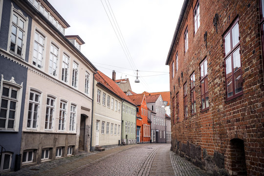 Old buildings on a street in Denmark