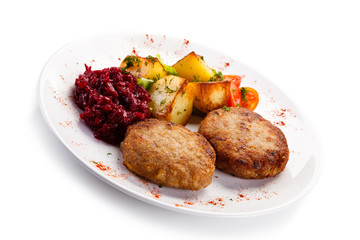 Grilled burger steak with potatoes