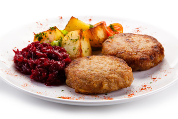 Grilled burger steak with potatoes