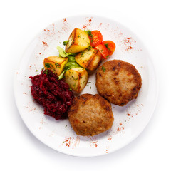 Grilled burger steak with potatoes