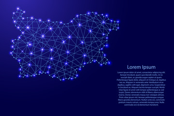 Map of Bulgaria from polygonal blue lines and glowing stars vector illustration