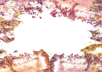 Make up crushed powder color frame on white background