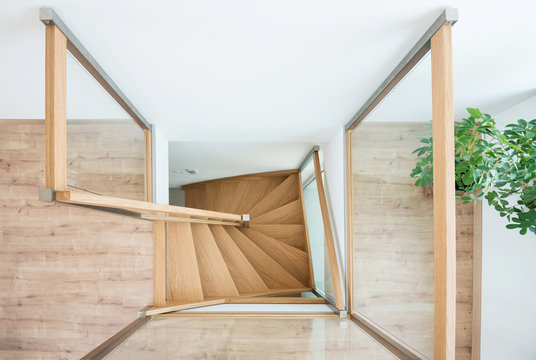 Wooden stairway from above