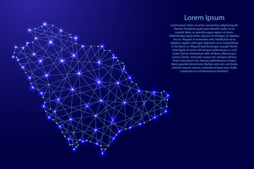 Map of Saudi Arabia from polygonal blue lines and glowing stars vector illustration