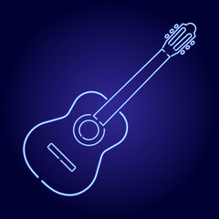 Acoustic guitar neon blue glowing of vector illustration © elenvd