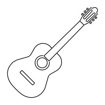 Icon of acoustic guitar icon black contour on white background of vector illustration