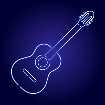 Acoustic guitar neon blue glowing of vector illustration
