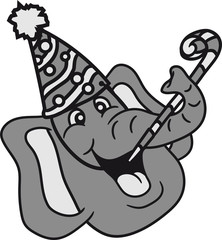 geburtstag geschenk hut tröte party feiern gesicht kopf lustiger lachender comic cartoon elefant glücklich gemalt süß niedlich klein dick