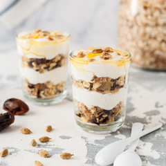 Spiced Yogurt with Granola in Glasses