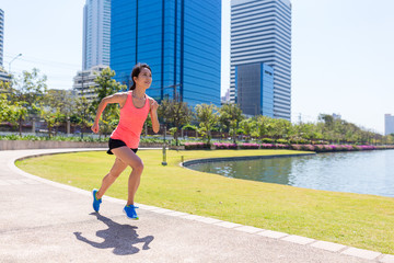 Woman running in park