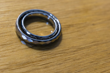 Two wedding rings made of tungsten.