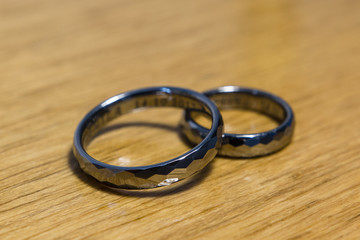 Two wedding rings made of tungsten.