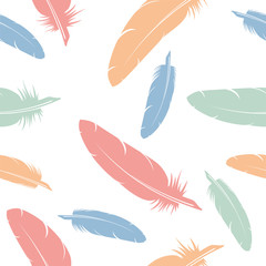 vector seamless pattern of flying bird feathers