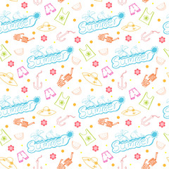 cute of doodle summer beach pattern seamless vector on white background