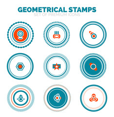 Set of abstract geometrical round stamps, vector premium icon collection