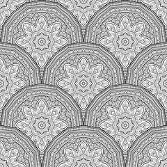 Vector Seamless Monochrome Pattern. Printable Coloring. Hand Drawn Decorative Scales