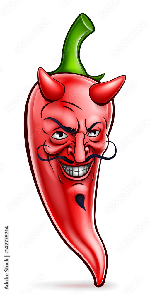 Sticker Devil Red Hot Chilli Pepper Cartoon Character