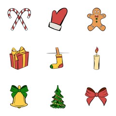 Christmas icons set, cartoon style