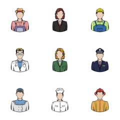 Profession icons set, cartoon style