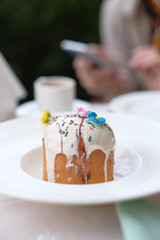 Traditional easter cake at restaurant table