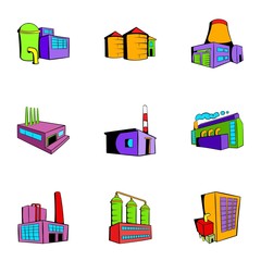 Industry icons set, cartoon style