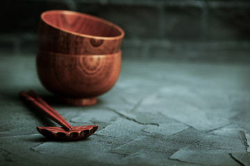 wood bowl with wooden chopsticks