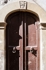 historical wooden doorway to Popoli, abruzzo