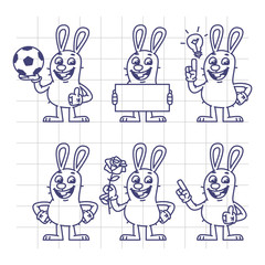 Sketch Rabbit Holds Soccer Ball Empty Nameplate Flower Set Characters