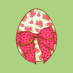 Template for greeting card or invitation. Easter motif with egg and bow. Floral ornament
