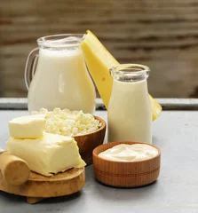 Fototapete Milchprodukte Milchprodukte - Käse, Butter, Milch