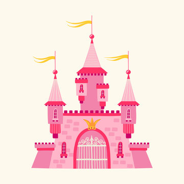 Illustration with a castle in a cartoon style. Fairytale Princess Residence