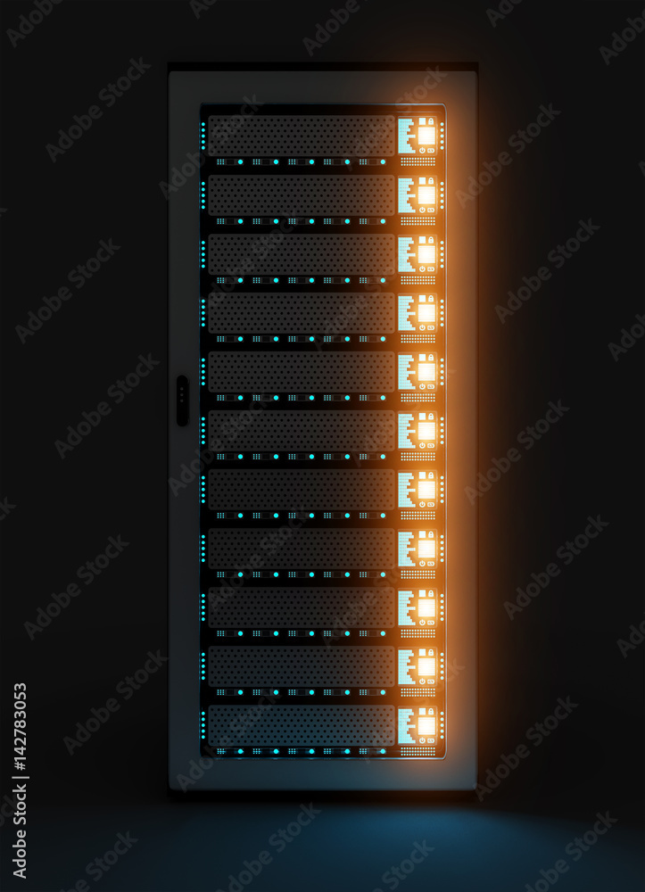 Poster dark server room data center storage 3d rendering